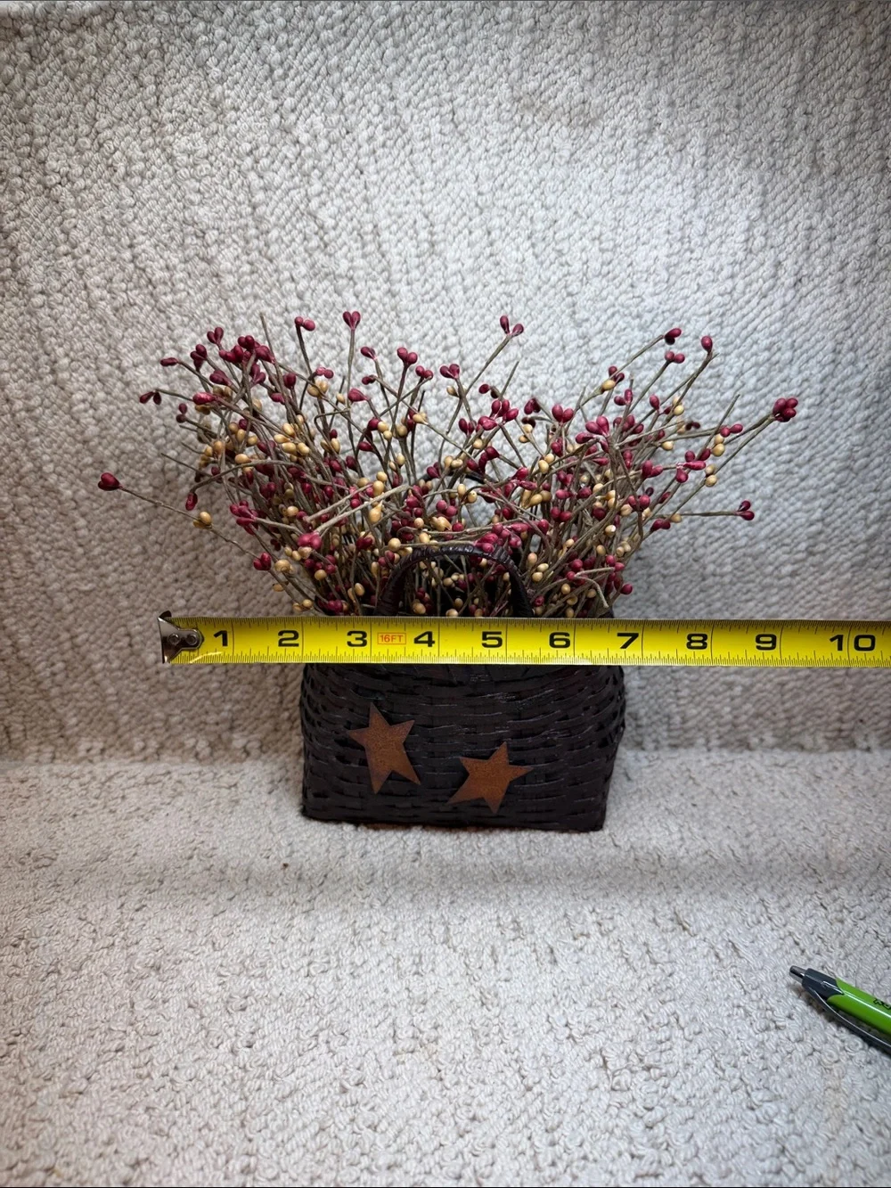 Primitive Rustic Brown Woven Accent Basket with Star Details